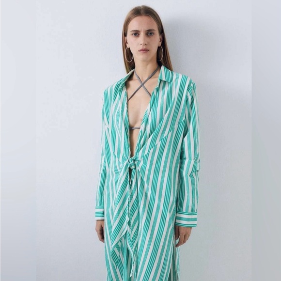Gimaguas Dresses & Skirts - Gimaguas Teal Striped Shirt Teal and White Striped Swim Cover Up